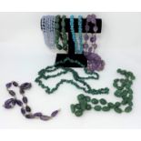 A selection of necklaces including jade colour, Blue John colour etc