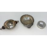 A silver scallop shell bon-bon dish, Birmingham 1911; a silver circular trinket box, engine