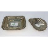 A small rectangular bon bon dish with gadrooned border Sheffield 1930, a shell shaped bon bon dish