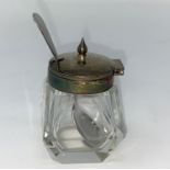 A mustard pot with silver rim and lid, a small jewellery box and contents, a selection of silver