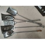 Five Victorian polished steel fire grate shovels, 60-70 cm