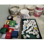 A selection of thimbles, Spode, Masons etc and other china