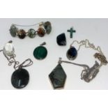 A selection of costume jewellery set with malachite, labradorite etc