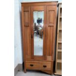An Edwardian satin walnut single wardrobe with mirror door width 84cm x depth 30cm x height 193 cm
