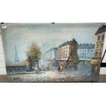 Burnett: Contemporary Parisian boulevard scene with Eiffel Tower in the background, 60 x 90 cm,