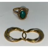 A turquoise set ring stamped '14k', 3.9 gm; a pair of earrings stamped '375', 1 gm