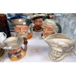 Four large Royal Doulton character jugs: "Henry VIII"; "The Lawyer"; "Robinson Crusoe" & "Buffalo