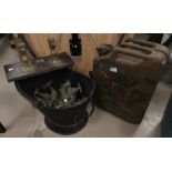 A large vintage Jerry can' a coal bucket with brass, bronze and gun metal taps and fittings