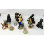 2 Royal Doulton Beatrix Potter figures Jemima Puddleduck & Primrose Woodmouse; 4 bronzed figures