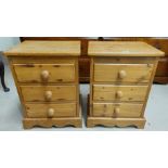 A pair of pine 3 height bedside cabinets