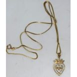 A crown pendant stamped '9ct' on 9 carat hallmarked gold fine box chain, 4.6 gm