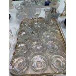 A cut glass cheese dish; a dressing table tray; glassware
