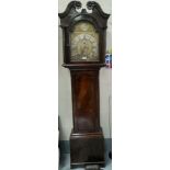An 18th century Scottish mahogany longcase clock, the hood with swan neck pediment, carved flower