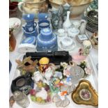 A selection of miniature china and trinketware: a Lladro figure; 3 Russian porcelain figured of