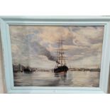 19th Century: River scene with steam/sailing ships, etc., oil on canvas, mono "EJ", 53 x 77 cm,