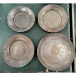 Four middle eastern tinned copper plates of various sizes