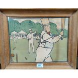 Cecil Aldin: colour lithograph, village cricket game, signed in the print, 25 x 33cm, c1901, framed