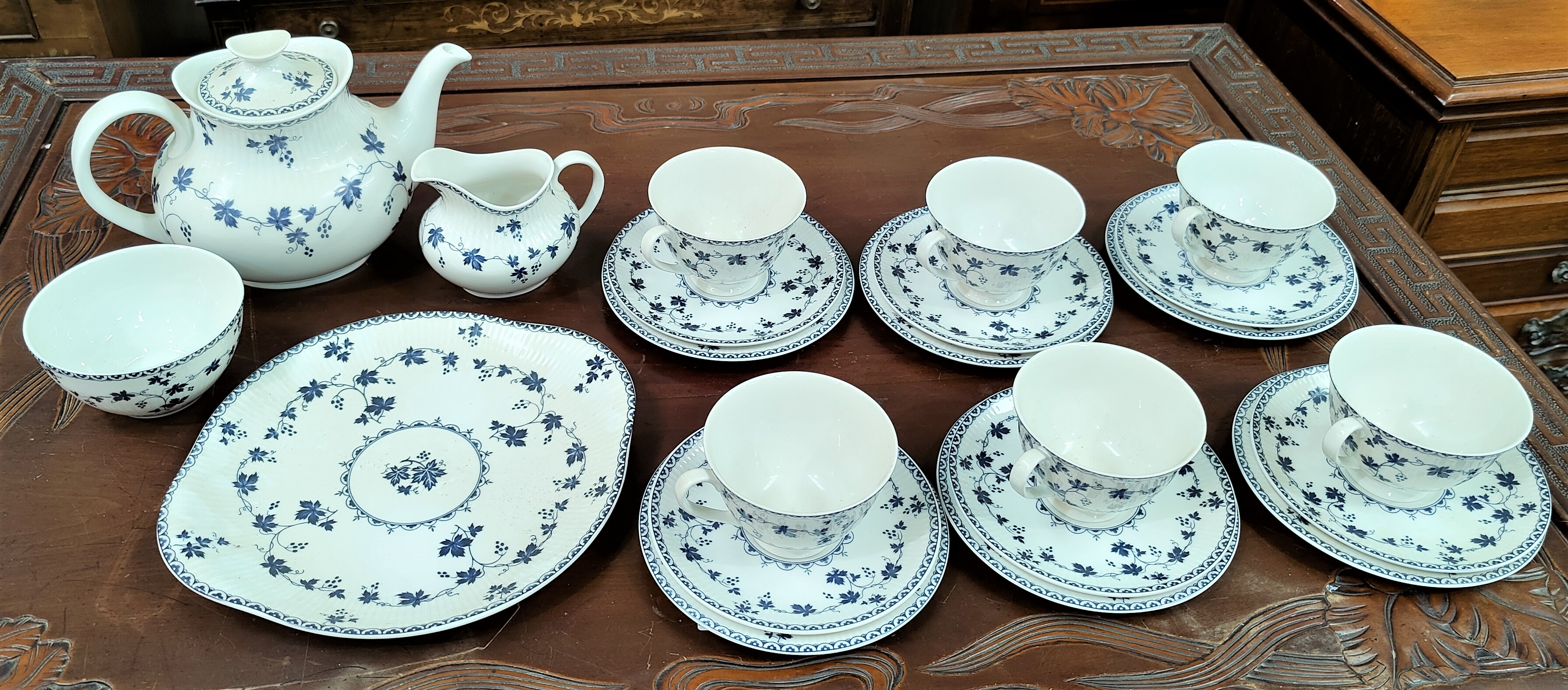 A six setting Royal Doulton 'York Town' tea service comprising teapot etc 22 pieces