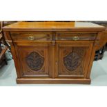 An Edwardian carved walnut sideboard base of 2 cupboards and 2 drawers