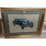 Louch, Vintage Bentley roadster water and body colour, signed 39 x 58 cm framed and glazed