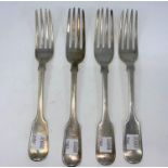 A set of 4 hallmarked silver forks, monogrammed, London 1813 - 1840, 9.4oz