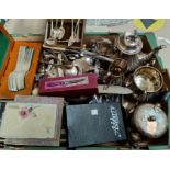 A Victorian silver plated 3 piece tea set; a large selection of boxed and loose cutlery; miniature