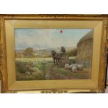 Charles James Adams (1859 - 1931): Rural scene with farmer, horse etc, water colour, signed,