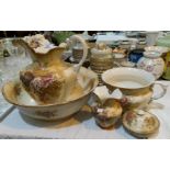 A Victorian Royal Devon jug and bowl set; other similar china