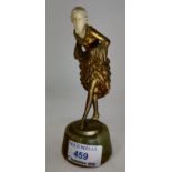 A 19th century gilt bronze and ivory figure of a lady dancing, signed Lorenzl, height 12.5cm,