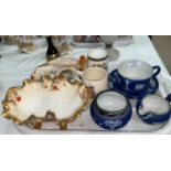 A Wedgwood blue Jasperware milk and sugar; similar cup and saucer; 2 coronation mugs; decorative