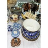 A selection of cut and other drinking glasses; collectors plates; decorative china; etc.