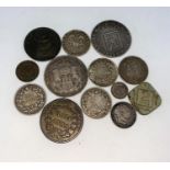 A small selection of coinage, Georgian, Victorian and later and some foreign coins