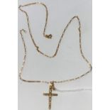 A 9 carat hallmarked gold rope twist cross on 9 carat box chain, 7.8 gm