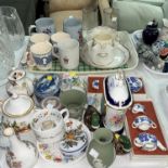 A Minton china clock; 2 Spode 3 piece miniature tea sets; decorative miniature china; Royal