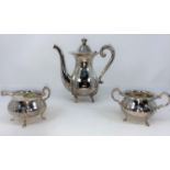 A Swedish three piece matched silver tea service comprising tea pot, milk and sugar stamped Y-7