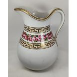 A Victorian Minton china jug decorated with a band of enamelled roses, Greek key pattern border,