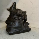A 19th century cast iron novelty tobacco jar, bearded dwarf leaning on a rock looking at a snail,
