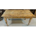 A Victorian style pine kitchen table; 2 pine dining chairs