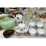 A Royal Worcester Astley tea set, 12 pieces and a dish; a selection of cut and coloured glassware