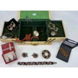 A box with a cameo brooch and costume jewellery