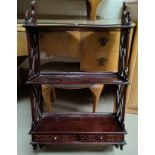 A mahogany 3 tier wall shelf unit in the Chippendale style with lattice side, 2 drawers to lower