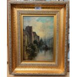 Pollock S Nisbet ARSA: "A Canal in Bruges", oil on board, signed 28 x 19, in gilt frame