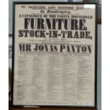 19th Century Auction Notice: an original auction poster advertising a sale of Furniture ans Stock-