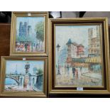 Burnett: Oil on canvas Paris street scene depicting Moulin Rouge, 2 small oils by the same hand