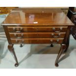 A Georgian style mahogany occasional table/canteen box by Mappin & Webb, with 3 fitted drawers, on