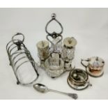 A silver Buxton High Peak golf club trophy teaspoon; a silver plated 6 division toast rack and a si