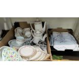 A Paragon Belinda part dinner/tea and coffee service and a collection of lace table linen
