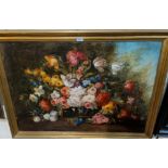 18th/19th century School, still life of flowers, oil on canvas, unsigned 68 x 99cm framed