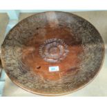 A West Country Arts and Crafts carved and turned wood dish, 39cm, monogram H T '59 - for Harry