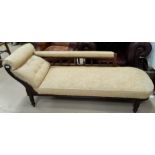 An Edwardian mahogany chaise longue in cream pattern brocade